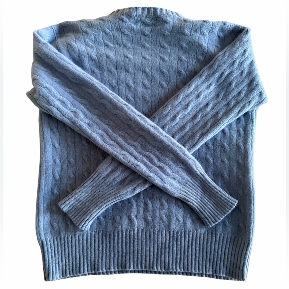 Polo Ralph Lauren 100% Cashmere EUC Cable Knit Sweater Litchfield Blue Size L - Picture 12 of 15